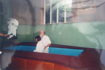 First baptism in the new baptistry